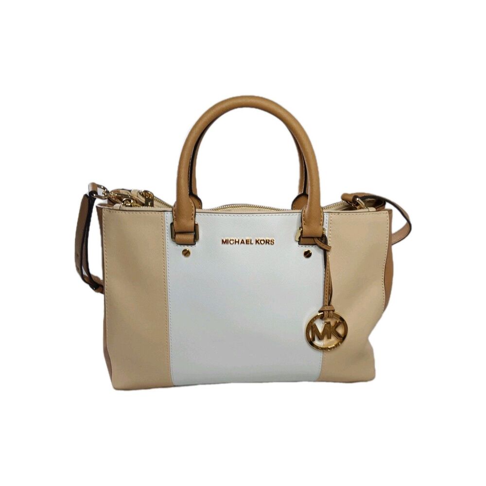 Michael Kors Sutton Center Stripe Satchel Handbag Saffiano Leather Multicolor